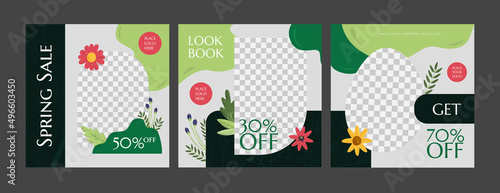 Trendy Spring floral and botanical square templates. Suitable for social media posts, mobile apps, cards, invitations, banners design and web/internet ads.