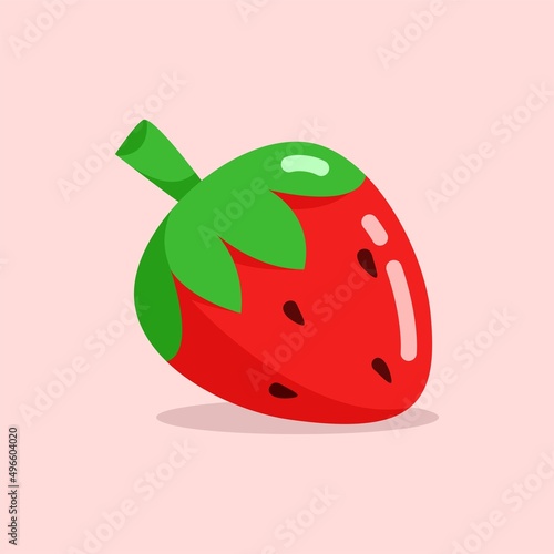 Illustration vector graphic of Strawberry. Strawberry flat style isolated on a pink background. The illustration is suitable for web landing pages, banners, flyers, stickers, cards, etc.