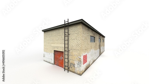 Tela Old brick shack render on a white background. 3D rendering