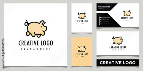 minimalist pig logo design template with business card design