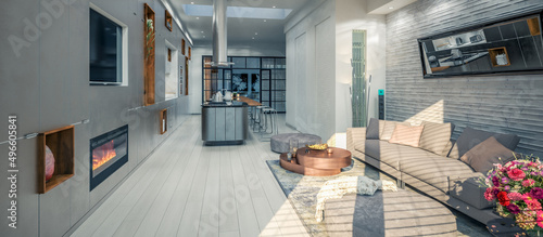 Cute Sunny Loft Apartment in Design - panoramische 3D Visualization