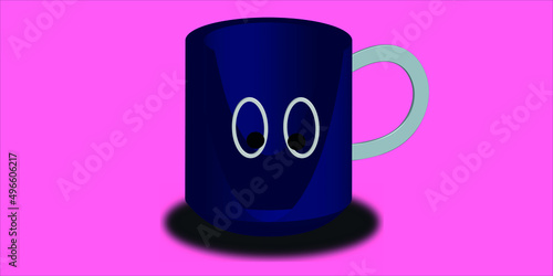a blue colored coffee cup isolated on pink background.Big cup of hot coffee.