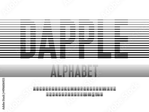 lines style alphabet design with uppercase, numbers and symbol