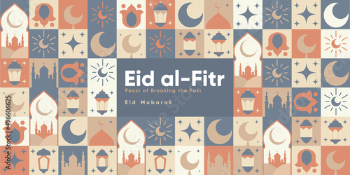 Eid al-Fitr. Feast of Breaking the Fast. Eid Mubarak. Islamic greeting cards template with ramadan for wallpaper design. Poster  media banner. A set of vector illustrations.