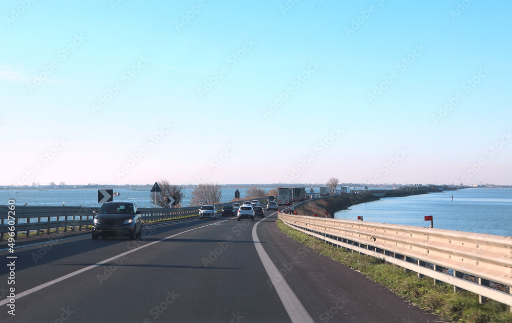 long road in the middle of the sea in the Venetian lagoon long road in the middle of the sea in the Venetian lagoon