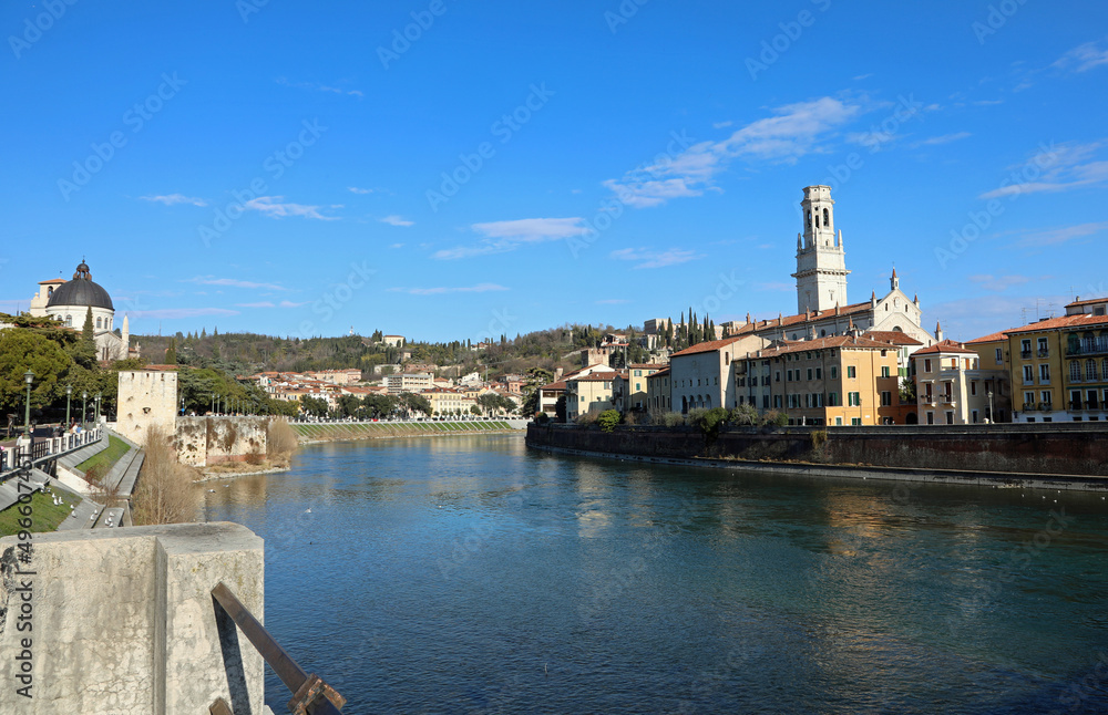 Large Adige River in Verona City in Northern Italy
