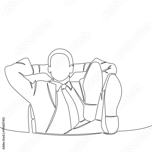Continuous line drawing businessman relaxed at desk