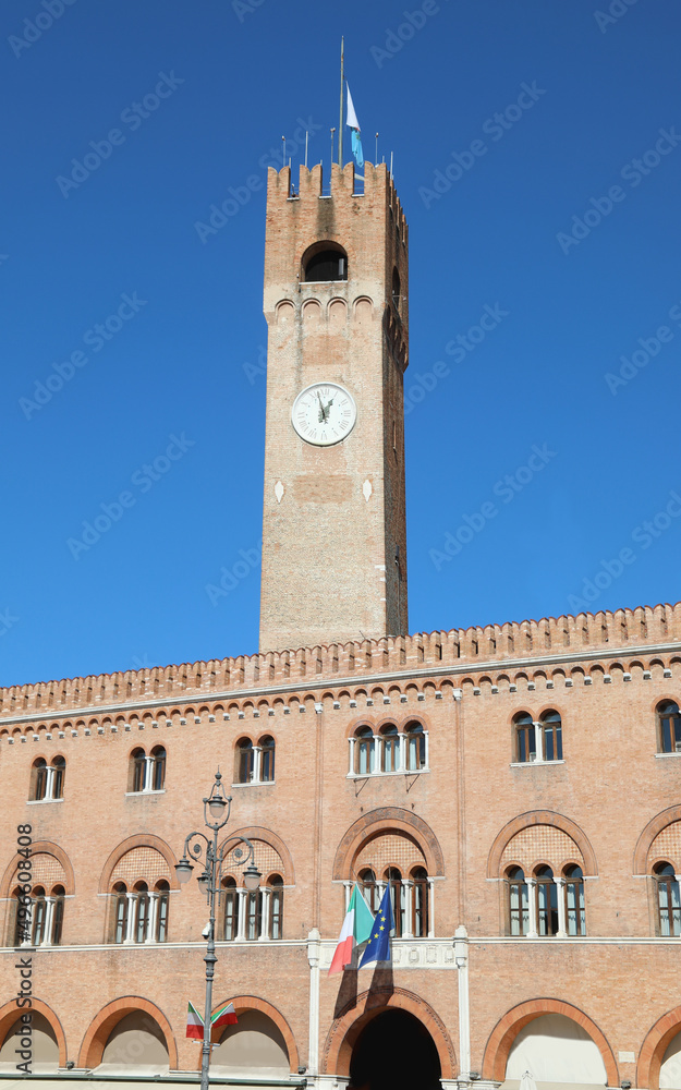 clock tower in the main square of the city of Treviso in the Veneto in Italy