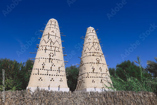 View To White Twin Pigeon Tower At Siwa Oasis between the Qattara Depression and the Great Sand Sea in the Western Desert, Egypt