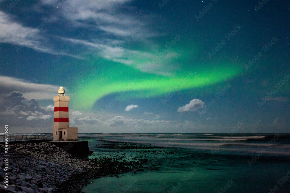 Northern Lights at Gardur lighthouse in Iceland