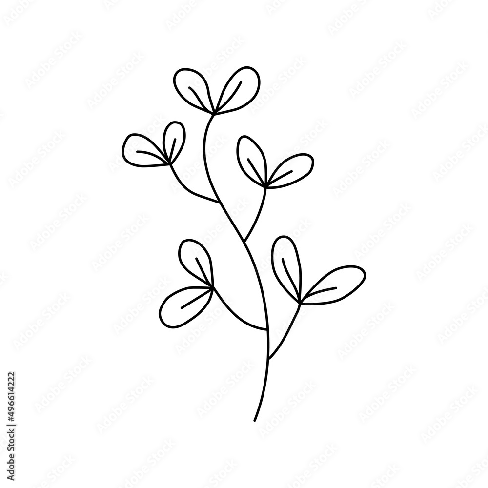 Minimal plant outline logo. Floral emblem. Bohemian sign. Elegant badge for branding. Isolated vector stock illustration