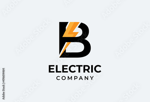 initial B Logo, letter B with thunder bolt combination vector illustration
