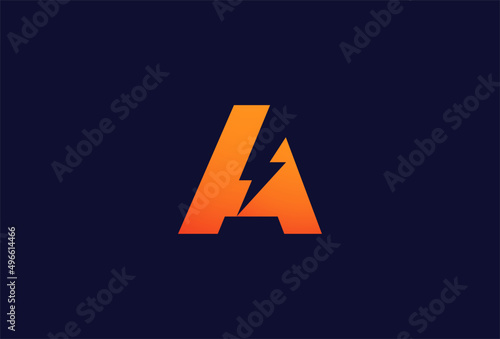 initial A Logo, letter A with  thunder bolt combination vector illustration