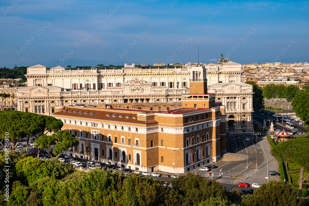 Prosecutor General office in Casa Madre dei Mutilati and Palazzo di Giustizia - Justice Palace at Tiber embankment Lungotevere in historic center of Rome in Italy