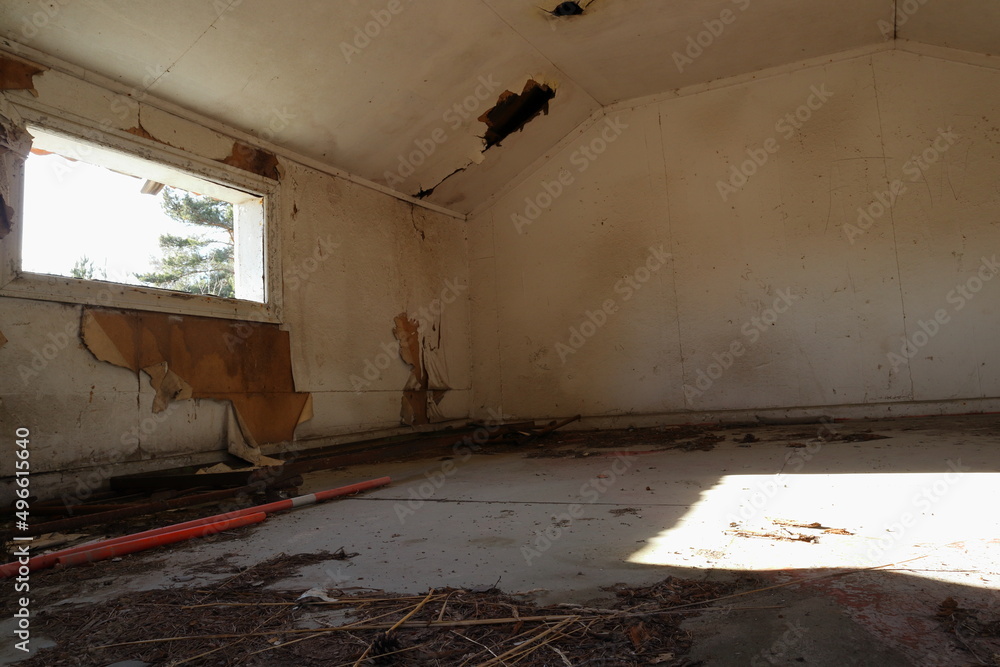 Inside a old abandoned Swedish house. No windows left. Small damaged building. Inside a old abandoned Swedish house. No windows left. Small damaged building.