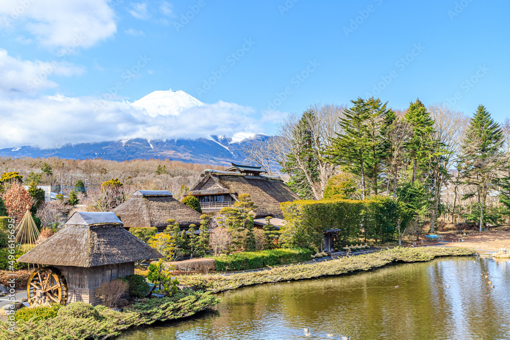 初春の富士山と忍野八海　山梨県忍野村　Mt. Fuji and Oshino Hakkai in early spring. Yamanashi-ken Osino village.