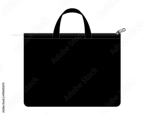 Blank Black Document Bag With Zipper Template On White Background, Vector File.