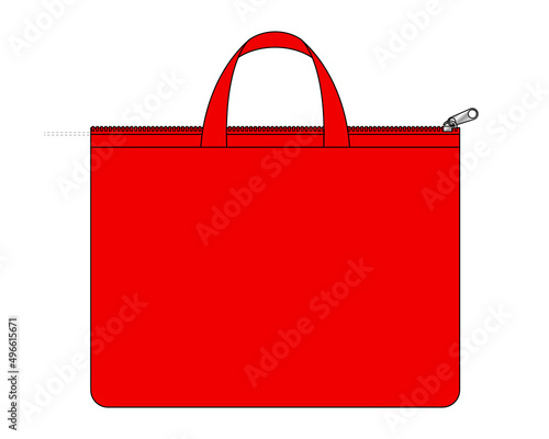 Blank Red Document Bag With Zipper Template On White Background, Vector File.