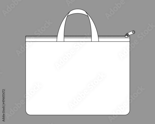 Blank White Document Bag With Zipper Template On Gray Background, Vector File.