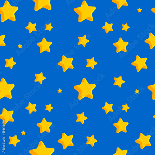 The stars are yellow on a blue background. Starry sky. Seamless cute pattern for modern textile and decorative paper. 