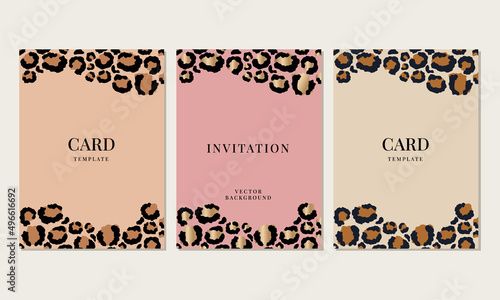 Set of backgrounds in minimal trendy style with copy space for text with leopard print.