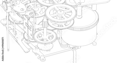 clock mechanism scheme 3d rendering
