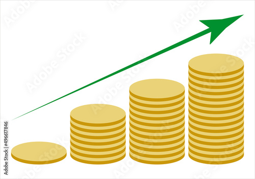 Gráfico hecho con monedas en crecimiento. 