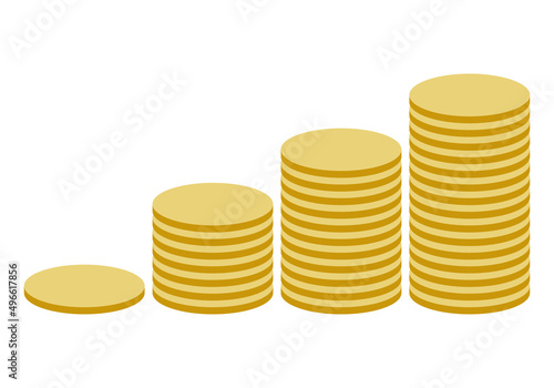 Gráfico de monedas apiladas en fondo blanco. 