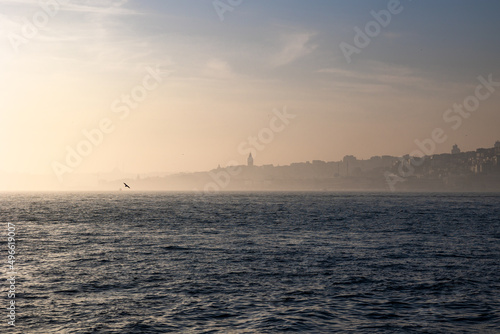 Istanbul view at foggy weather. Cityscape of Istanbul