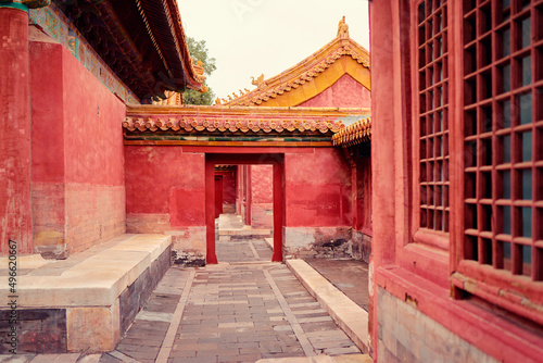 Red wall. Traditional ancient chinese architecture.