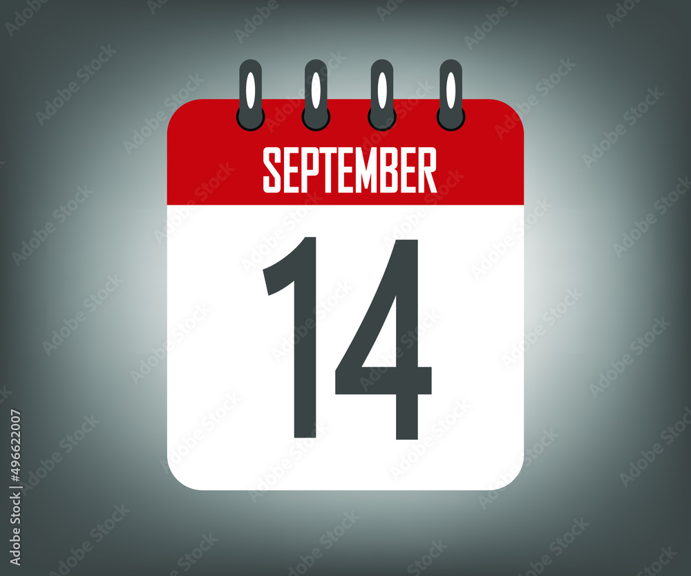 Icon day 14 september, red calendar template with gray background Icon day 14 september, red calendar template with gray background