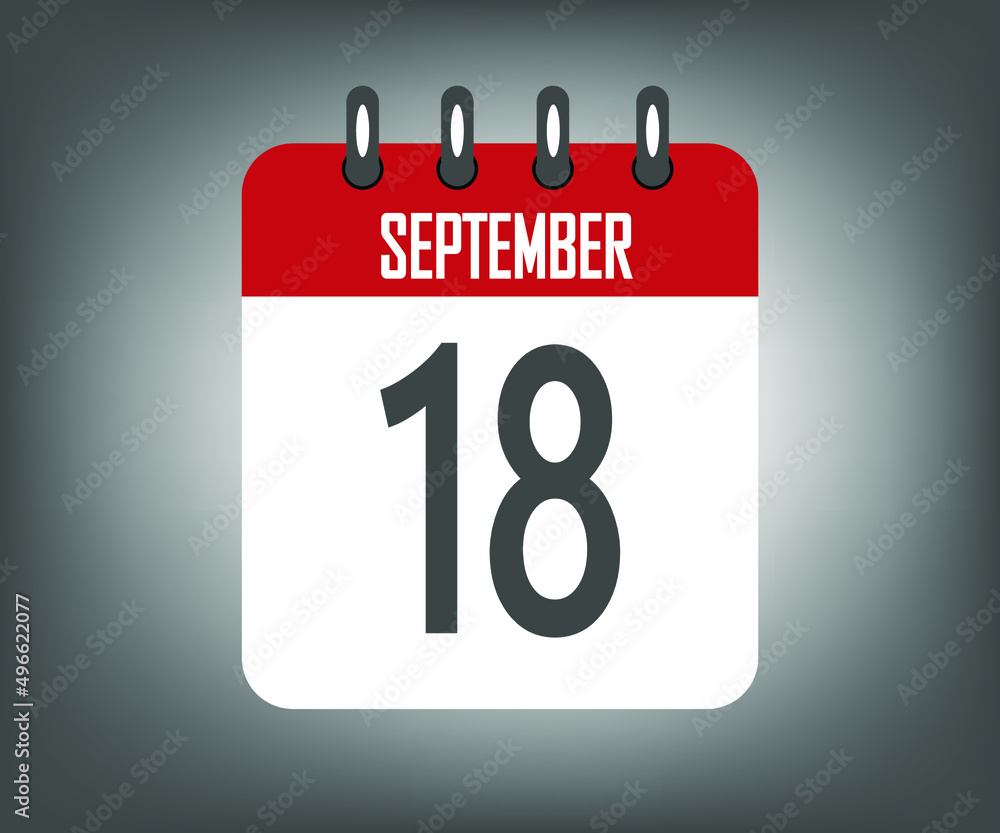 Icon day 18 september, red calendar template with gray background Icon day 18 september, red calendar template with gray background