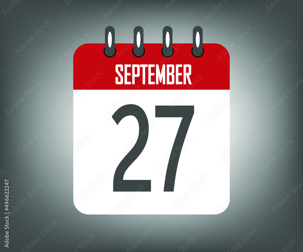 Icon day 27 september, red calendar template with gray background Icon day 27 september, red calendar template with gray background
