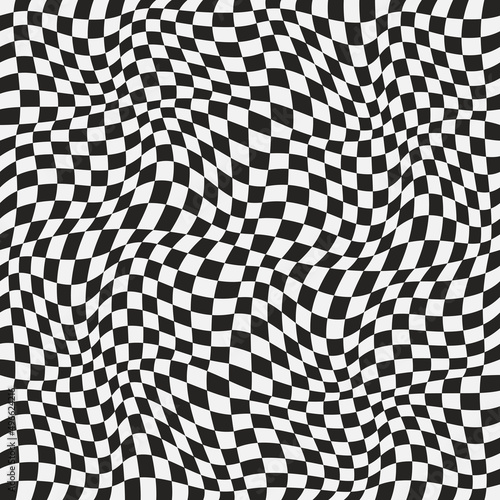 3D Fototapete Badezimmer - Fototapete Simple checkerboard wavy pattern. Black and white seamless and vector checkered pattern. Racing curly checkered and seamless pattern.