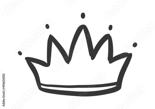 Doodle king queen crown. Hand drawn logo black set. Vector kingdom sketch concept.