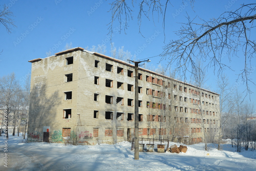 Abandoned apartment building in the city of Amursk