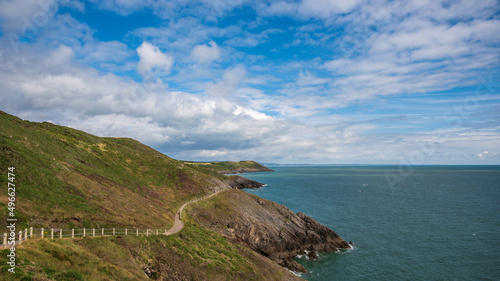 Tableau sur toile The Welsh Coastal path, winding its way around a headland on the Gower peninsula