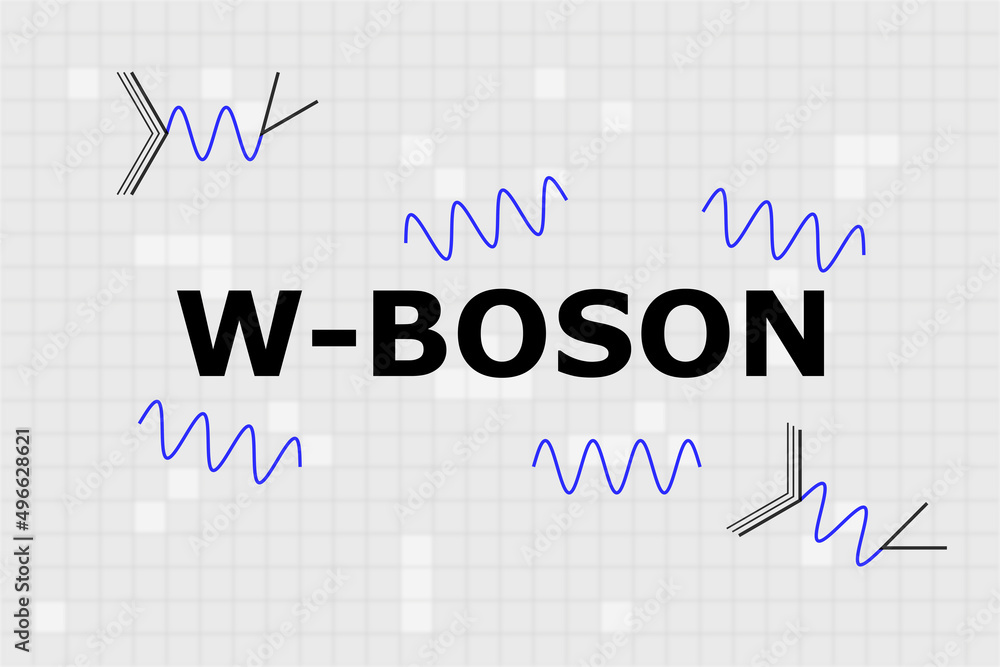 Name of gauge boson w-boson in the center with blue sine waves and feynman diagram of neutron to proton change.