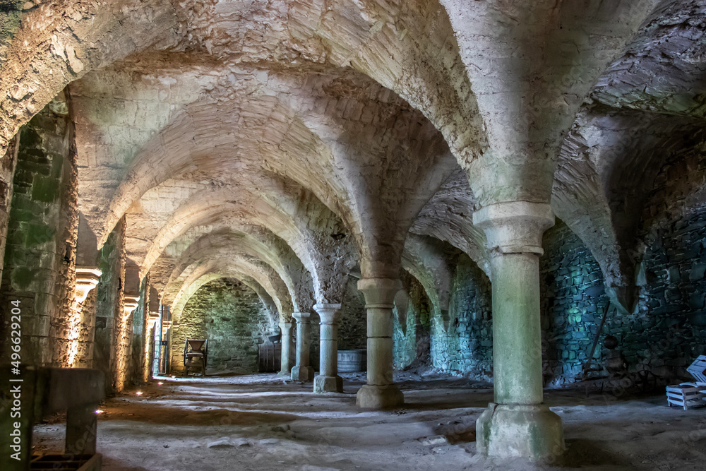 Paimpol. Le grand cellier du cloître de l'abbaye de Beauport. Côtes-d'Armor. Bretagne	