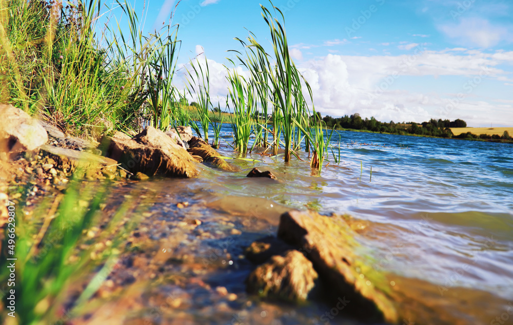 Obraz premium Water surface. The texture of the water. Waves on the lake in windy weather.