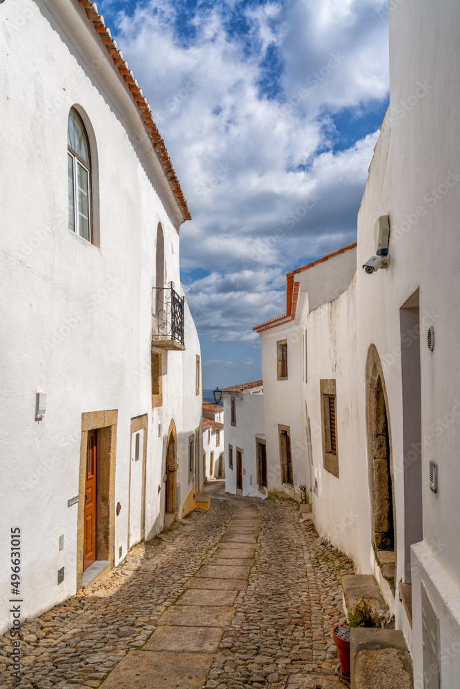 cobblestone streets and picturesque houses in the old city center of Marvao