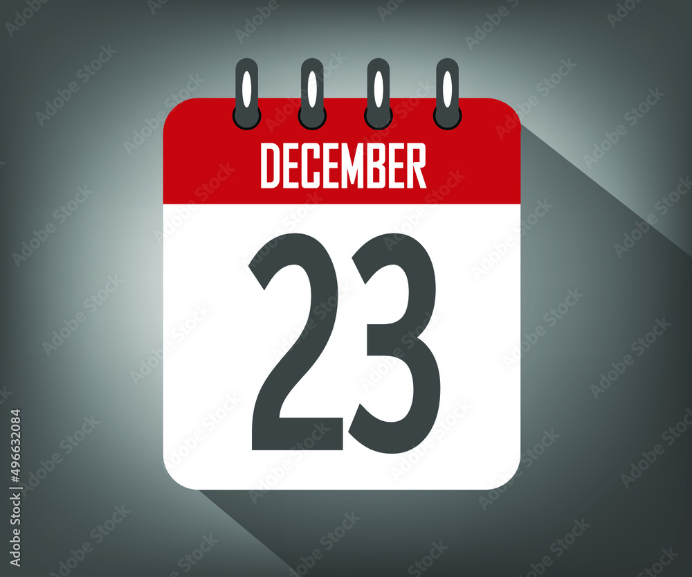 Fototapeta premium Icon day 23 december, red calendar template with gray background