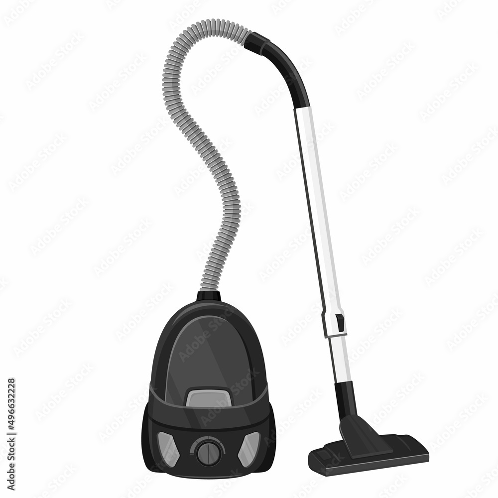Flat image of house electric vacuum cleaner. Home appliance concept. Domestic hoover icon on white background. Front view. Realistic effect. Element for interior designs. Vector illustration. Flat image of house electric vacuum cleaner. Home appliance concept. Domestic hoover icon on white background. Front view. Realistic effect. Element for interior designs. Vector illustration.