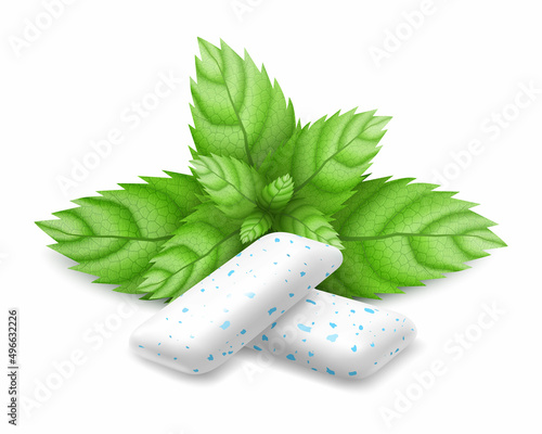 Realistic ice peppermint chewing gum pads, isolated on white background. 3d vector illustration