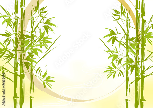 墨絵　竹の背景イラスト