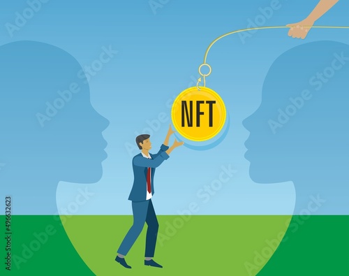 Pursuit of NTF, non fungible token. Vector illustration.
