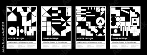 Set of square abstract posters in scandinavian style, with whimsical brutalistic geometric shapes