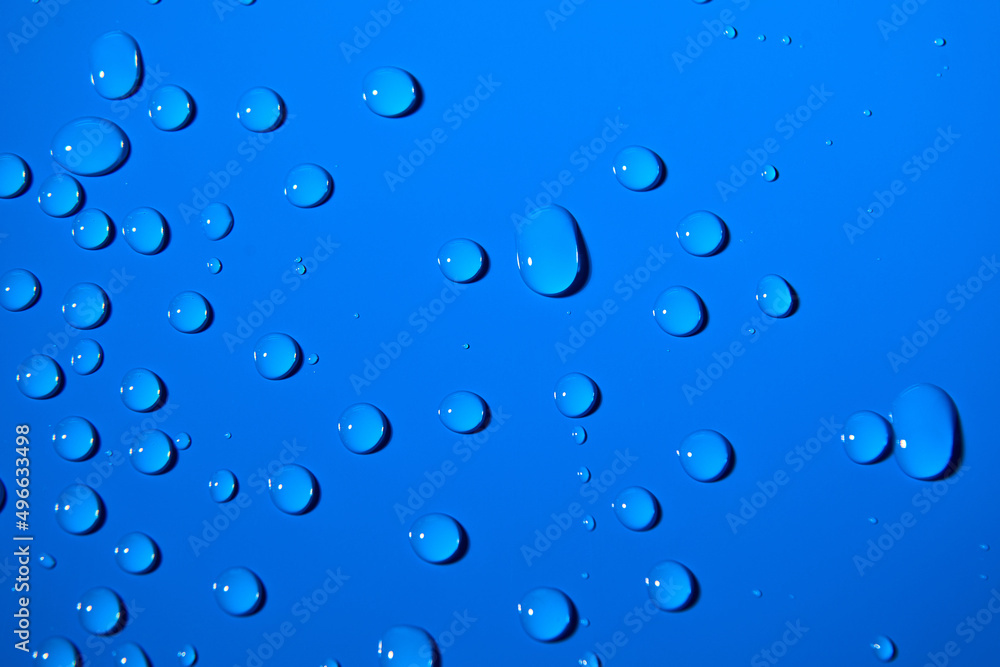 Abstract water drops on blue background, macro, Bubbles close up