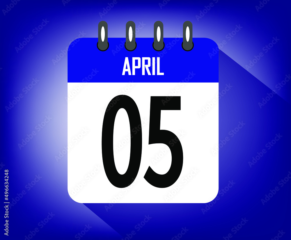 Icon day 5 april, azul calendar template. vector illustration Icon day 5 april, azul calendar template. vector illustration