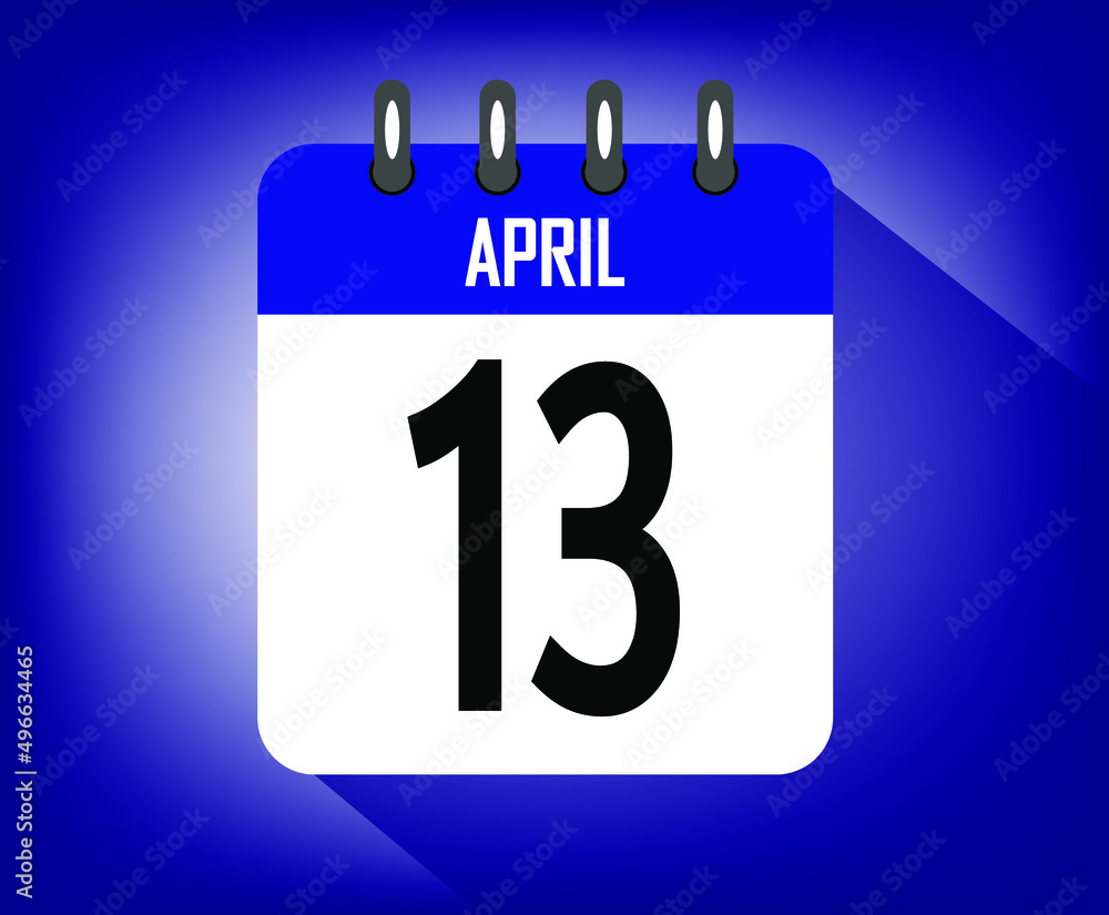 Icon day 13 april, azul calendar template. vector illustration Icon day 13 april, azul calendar template. vector illustration